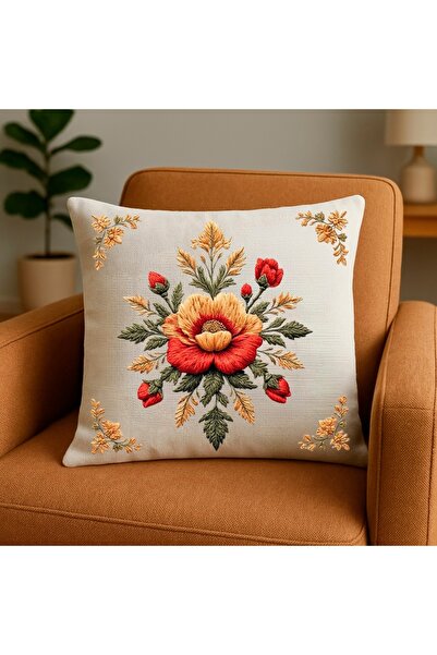 MİNOZA Digital Printed Punch Embroidery Patterned Decorative Throw Pillow Cas...