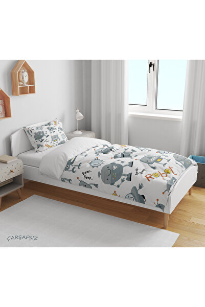 Erays Home Robot Patterned 3D Digital Printed Single Size Boys' Duvet Cover Set Without Sheets