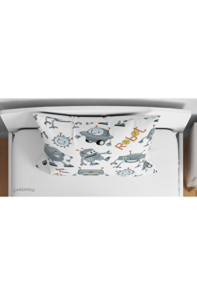 Erays Home Robot Patterned 3D Digital Printed Single Size Boys' Duvet Cover Set Without Sheets