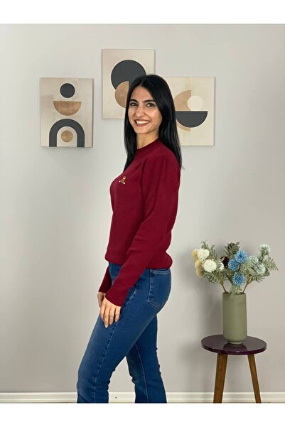 YusGos Women's Teddy Bear Embroidered Cream Knitwear Sweater