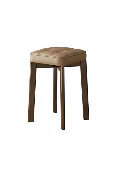 Kardett Brown stool with soft cushion, upholstered in checkered -leather, 31x31x48 cm