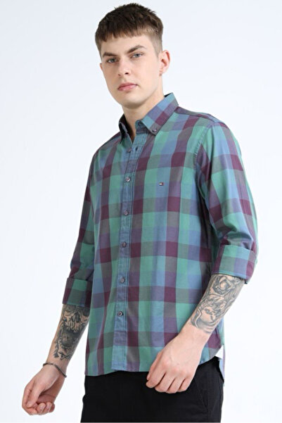Tommy Hilfiger Men Green Regular Fit Bold Plaid All-Day Cotton Shirt