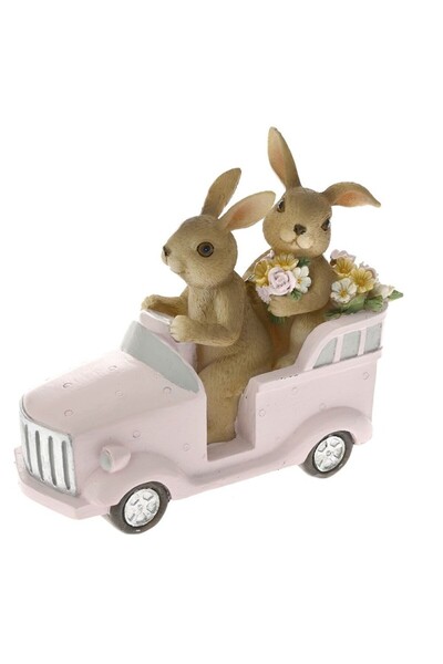 Iliadis Alexandros Resin figurine Rabbits in car 14 cm x 12 cm