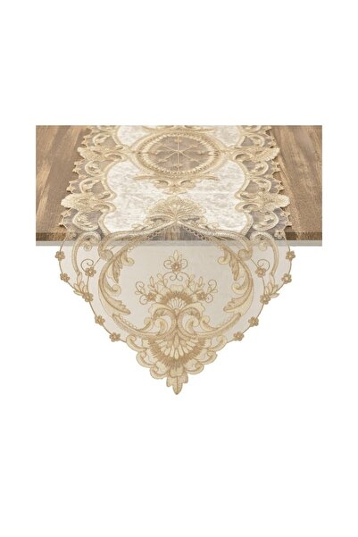 inart Napron Beige Golden cu dantela 40 cm x 140 cm