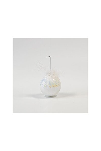 Romantic Home Σετ 4 γυάλινων σφαιρών με φτερά, Ιριδίζοντα Λευκά, 10 εκ.