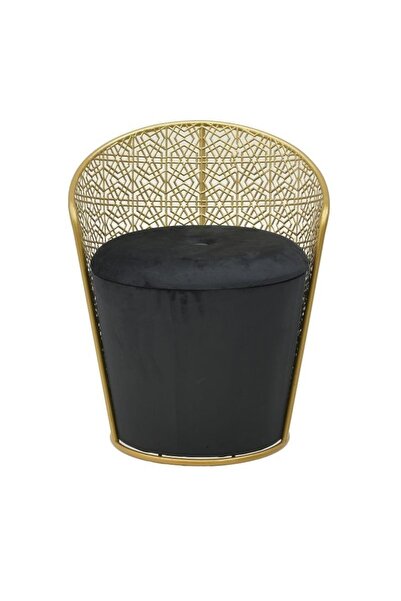 inart Velvet Ottoman Black Gold Stool with Storage Space 60 cm