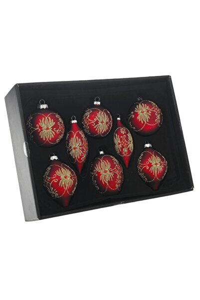 Iliadis Alexandros Set 8 globuri din sticla Red Gold 9 cm