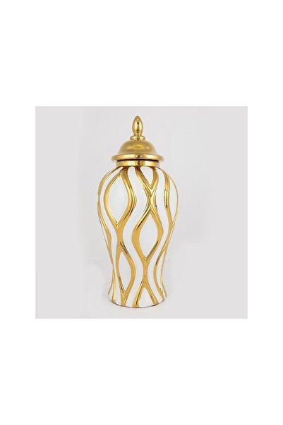 Romantic Home Vaza din ceramica White Golden cu capac