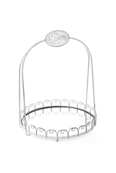 Iliadis Alexandros Antique White metal tray with handle and mirror 26 x 32 cm