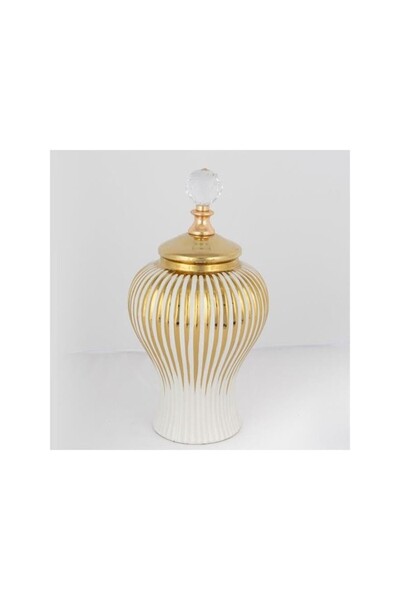 Romantic Home White Gold ceramic vase with lid 35 cm
