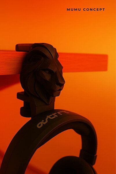 Mumu Desk Type Headphone Hanger with Lion Figure - Gaming Desk Headphone Holder Compatible with All Headphones