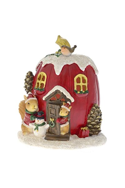 Iliadis Alexandros Xmas Red Pumpkin House cu LED din rasina 12 cm x 14 cm