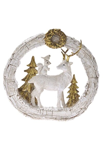 Iliadis Alexandros Figurina Deer din rasina White Golden 20 cm x 20 cm