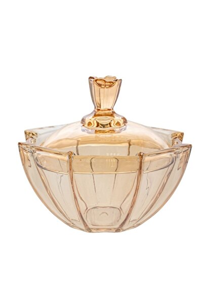 Iliadis Alexandros Bomboniera din sticla Amber cu capac 17 cm x 15 cm
