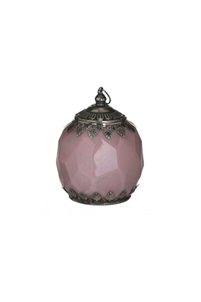 inart Glass and metal lantern with LED Pink 11 cm x 13 cm