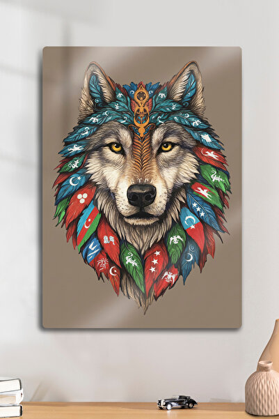 DekorHane Metal Print - Bozkurt Turkish, Turkish Flag Themed, Nations Turan Wolf Themed Painting