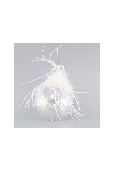 Romantic Home Set 4 globuri din sticla cu pene 10 x 10 cm