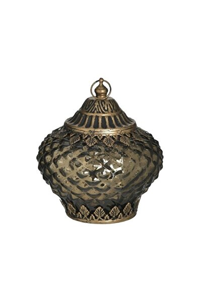 inart Black Golden Glass Lantern with LED 14 cm