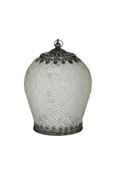 inart Glass and metal lantern Antique White Silver 16 cm x 22 cm