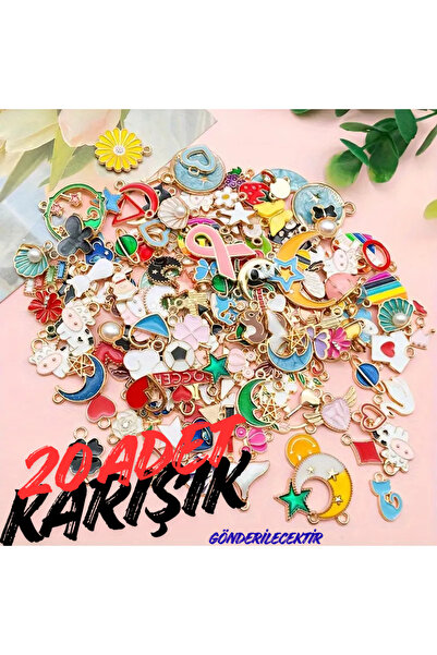 Feron Aksesuar 20 ADET Renkli Charm Kolye ve Bileklik Ucu Karışık Model Takı ...