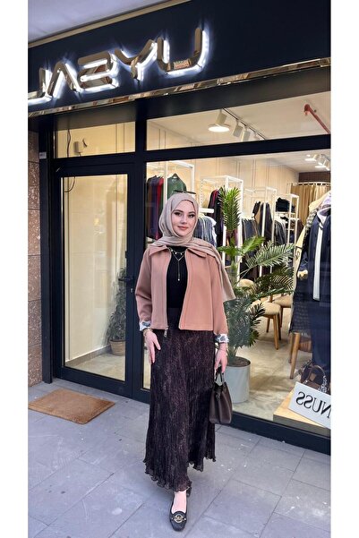 Yusuf Özdemir 1504 Leopard Crinkle Skirt Brown