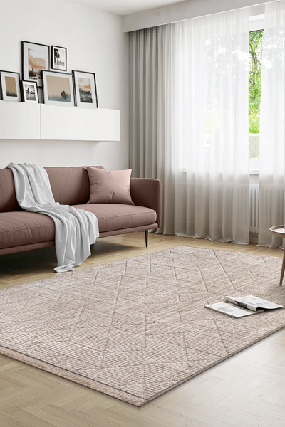 SARAZ HALI Yalın Bukle Salon Halısı Hav Vermez Mutfak Halısı Çocuk Odası Halısı Koridor 5579 BEJ