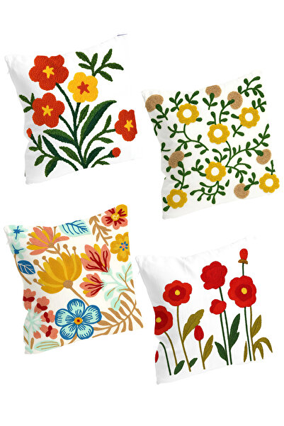 LOVER Digital Printed Embroidery Look Yellow Daisy Punch Look Throw Pillow Cover