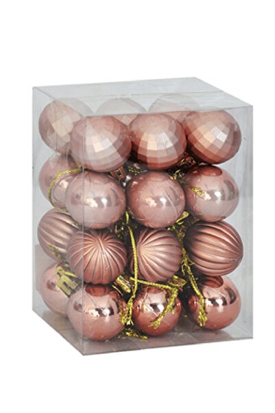 Laviyosa 4cm Luxury Tree Ornaments Assortment 4 Models 24 Pieces -Bronze Red Silver- Christmas Tree Ornament Balls