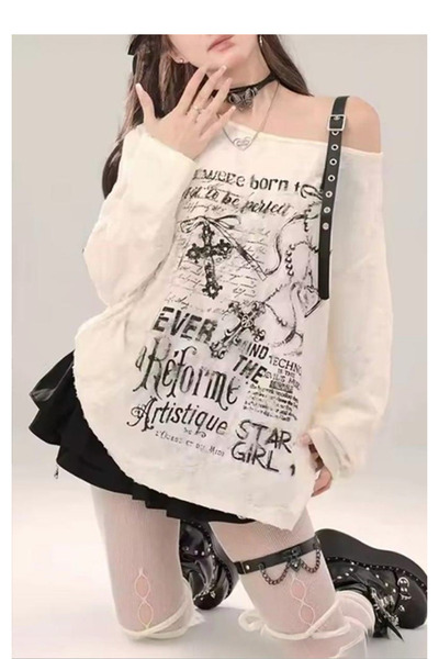 Köstebek Never Mind Belted Strap Neckline Gothic Blouse