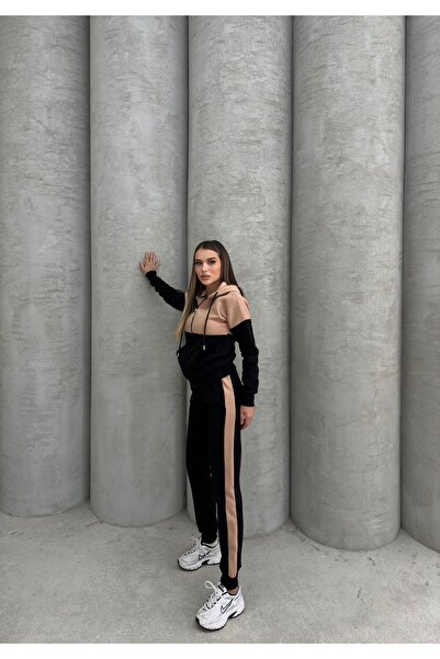 ANATOLIATEKSTILE Women's tracksuit with colorful inserts – Hooded and sports pants