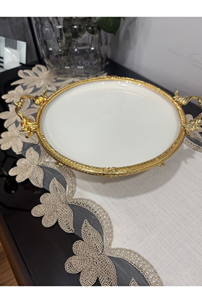 Santara Avangarde Porcelain with Metal Casting Edge Short Leg 25 cm Round Presentation Plate