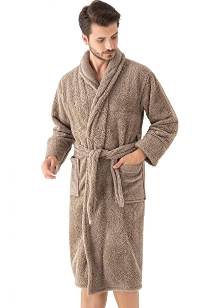 embody Men's cocolino dressing gown, soft and fluffy material, with pockets, brown