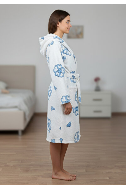 embody Ladies' hooded dressing gown, cocolino soft-polar, fluffy, with drawstring, white