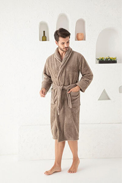 embody Men's cocolino dressing gown, soft and fluffy material, with pockets, brown
