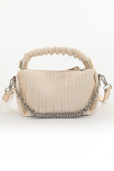 na nura collection Ecru Women's Chain Drawstring Handle Hand and Shoulder Bag