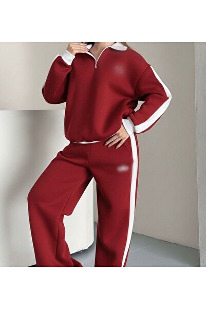 MODA Yarım Yaka Ao Yga Muadil Şardonlu Bordo Eşofman Takımı