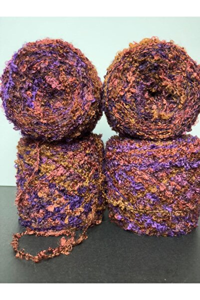 Ana&Kuzusu İplik Mor, kahve, şarap degradeli yün buklet örgü ip 200gr