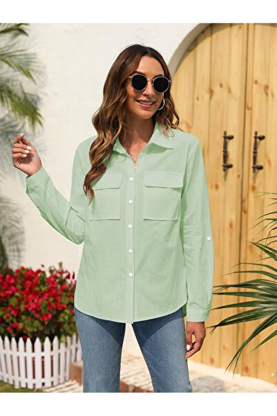 OEM Women's casual long-sleeved shirt size M green