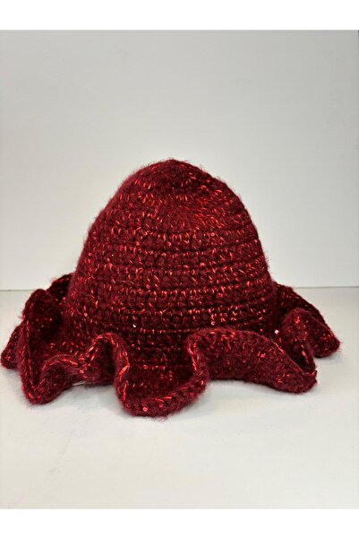 Ana&Kuzusu İplik Șapcă (beanie) cu paiete roșii de vin moher