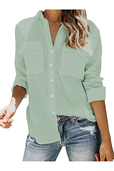 OEM Women's casual long-sleeved shirt size M green