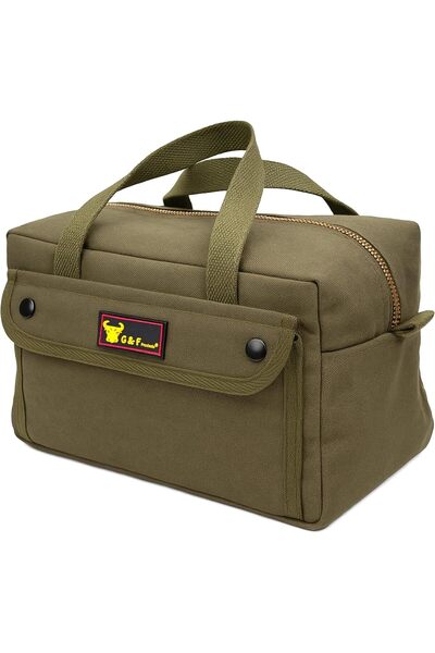 G & F Products Heavy-Duty Mechanic Tool Bag, Military Style, Copper Zipper, Olive Green, 28×18×15