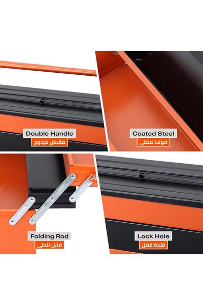 Lawazim صندوق أدوات معدني قابل للطي محمول بثلاث طبقات مقاس 42 سم (16 بوصة) مع مقابض مزدوجة وفتحة قفل