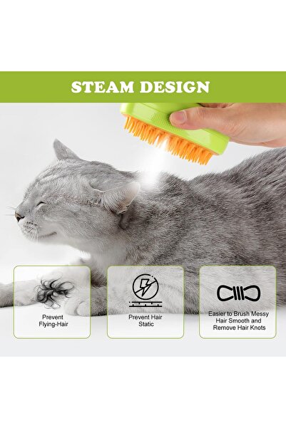 genernic DUMPILL 3-in-1 Steam Brush for Cats & Dogs with Spray and Hair-Removal Comb, Green