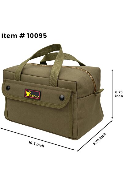 G & F Products حقيبة أدوات ميكانيكية شديدة التحمل، بتصميم عسكري، بسحاب نحاسي، لون أخضر زيتوني، 28×18×15