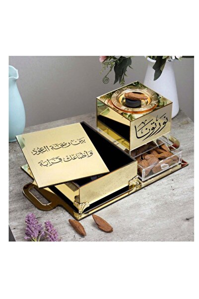 Story of candle مبخرة مع صندوق لحفظ البخور وللتخزين وصينية تحملهما ,المبخرة ب...