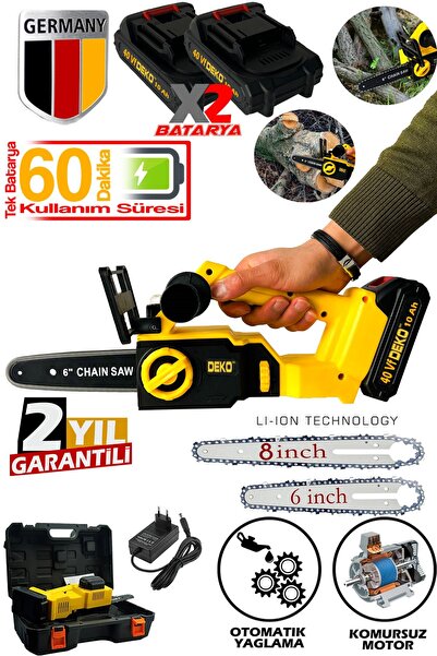 DEKO TURKEY Şarjlı Dal Budama Kesme Testeresi Çift Palalı x2 Akü 40VF Kömürsü...