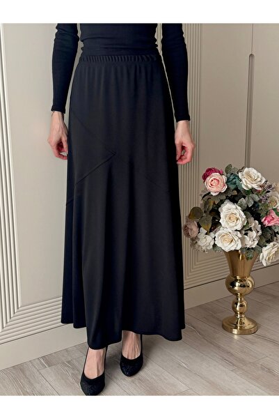 HESNA Astarlı Çapraz Model Büyük Beden Siyah Etek