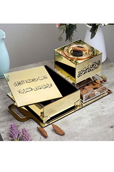 Story of candle مبخرة مع صندوق بخور وصينية تحملهما -بعبارة الحمد لله على سلام...