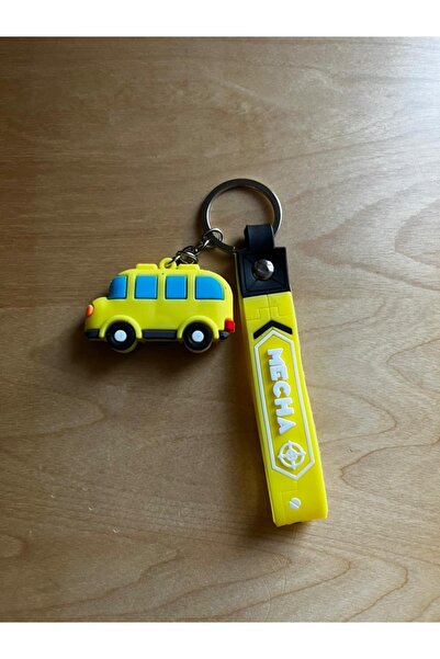 ŞEN AKSESUAR سلسلة مفاتيح ثلاثية الأبعاد ملونة ولطيفة على شكل سيارات للمدرسة وحقيبة الظهر