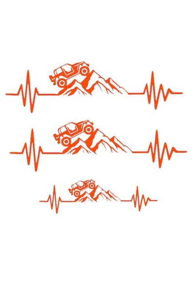 Oracal Set of 3 stickers Jeep 4x4 off road on mountain with heartbeat, orange